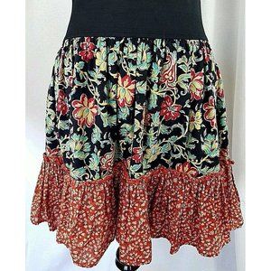Urban Outfitters Hawaiian Tiki Floral Mini Skirt Ruffle Hemline Elastic Waist‎ M